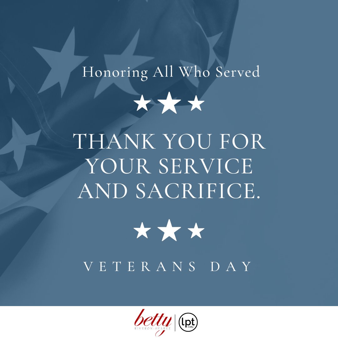 BettyRiveron's tweet photo. This Veteran's Day, I'd like to thank all the wonderful men and women who served our country. You're truly the Heroes of our time.

Military families, there are programs and services to assist you in buying a home. 

Please message me directly to help you get started. https://t.co/lPIkTJynrc