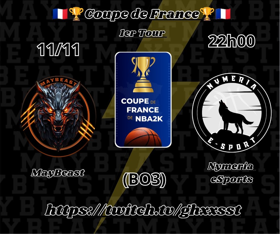 MayBeast2k (@maybeast2k) on Twitter photo 🚨⚠️Comp Alert⚠️🚨
1er tour <a href="/HallofGameFR/">Hall of Game</a>
🇫🇷🏆 Coupe de France 🏆🇫🇷
⏰22h00⏰
🎥twitch.tv/droxz_2k
⚔️ 🇫🇷 @Nymeria_2k
Roster :
♟️<a href="/DroxZ2k/">DroxZ-_2k</a>
🎯 <a href="/raxo933/">🇮🇷</a>
🔒<a href="/Ghxxsst932/">GhxxssT</a>
🪖<a href="/Funday2K/">OSL | Funday</a>
🛡️<a href="/LaurenceeeLovee/">LaurenceeLovee</a>
Entrée en lice en Coupe de France pour votre équipe. 🚨⚠️Comp Alert⚠️🚨
1er tour <a href="/HallofGameFR/">Hall of Game</a>
🇫🇷🏆 Coupe de France 🏆🇫🇷
⏰22h00⏰
🎥twitch.tv/droxz_2k
⚔️ 🇫🇷 @Nymeria_2k
Roster :
♟️<a href="/DroxZ2k/">DroxZ-_2k</a>
🎯 <a href="/raxo933/">🇮🇷</a>
🔒<a href="/Ghxxsst932/">GhxxssT</a>
🪖<a href="/Funday2K/">OSL | Funday</a>
🛡️<a href="/LaurenceeeLovee/">LaurenceeLovee</a>
Entrée en lice en Coupe de France pour votre équipe.