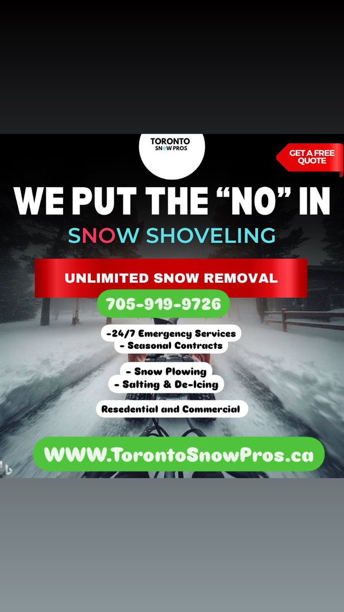 Winter’s almost here! ❄️ 

Keep your commercial or residential property snow-free all season with Toronto Snow Pros. Text or Call now to get your free quote!📞📱

👉 705-919-9726
torontosnowpros.ca
 #TorontoSnowPros #WinterReady

#TorontoSnowPros #WinterReady