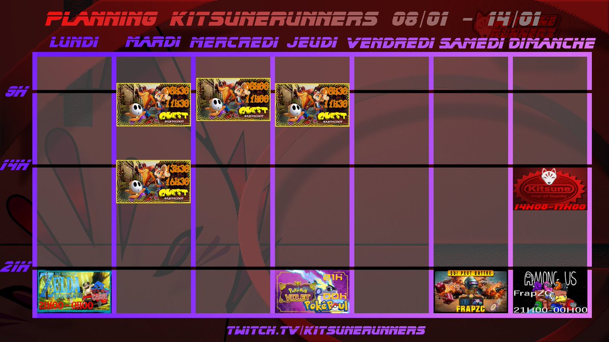 KitsuneRunners's tweet photo. Et coucou tout lez monde o/
Voici le planning pour la semaine du 11 au 17 Novembre
Rejoignez nous sur https://t.co/zZoD9rSVkZ https://t.co/6mt1N4M9p0