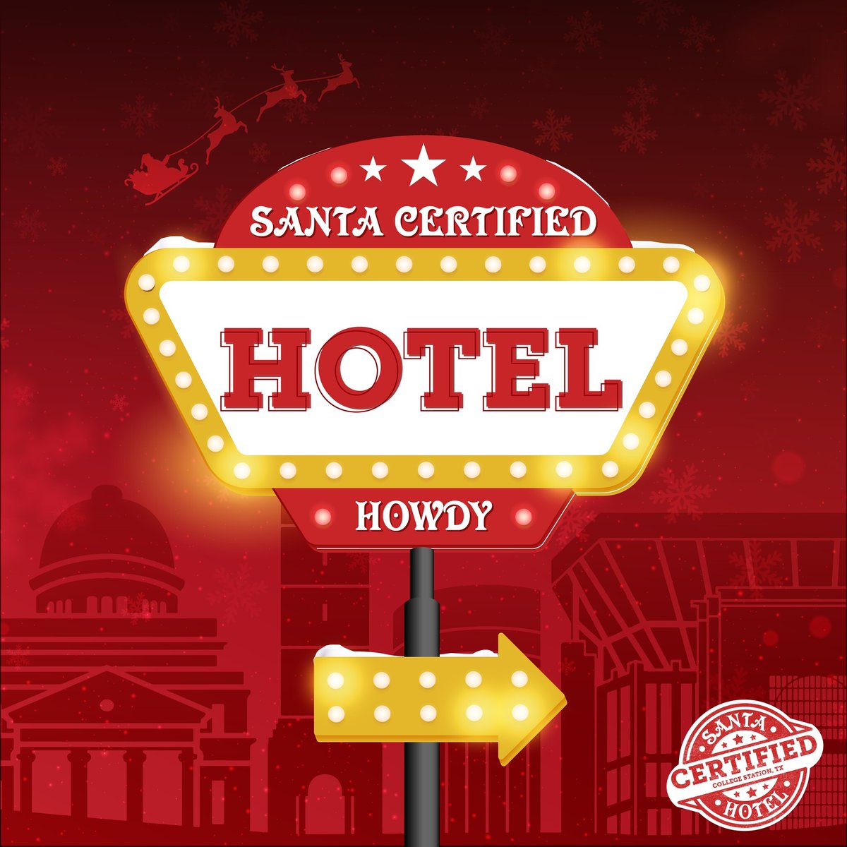 This holiday season, stay where Santa stays in College Station!🎅📍Book your stay at one of our Santa Certified hotels and enjoy special rates for a festive getaway! 
Learn More 👉santas-wonderland.com/lodging