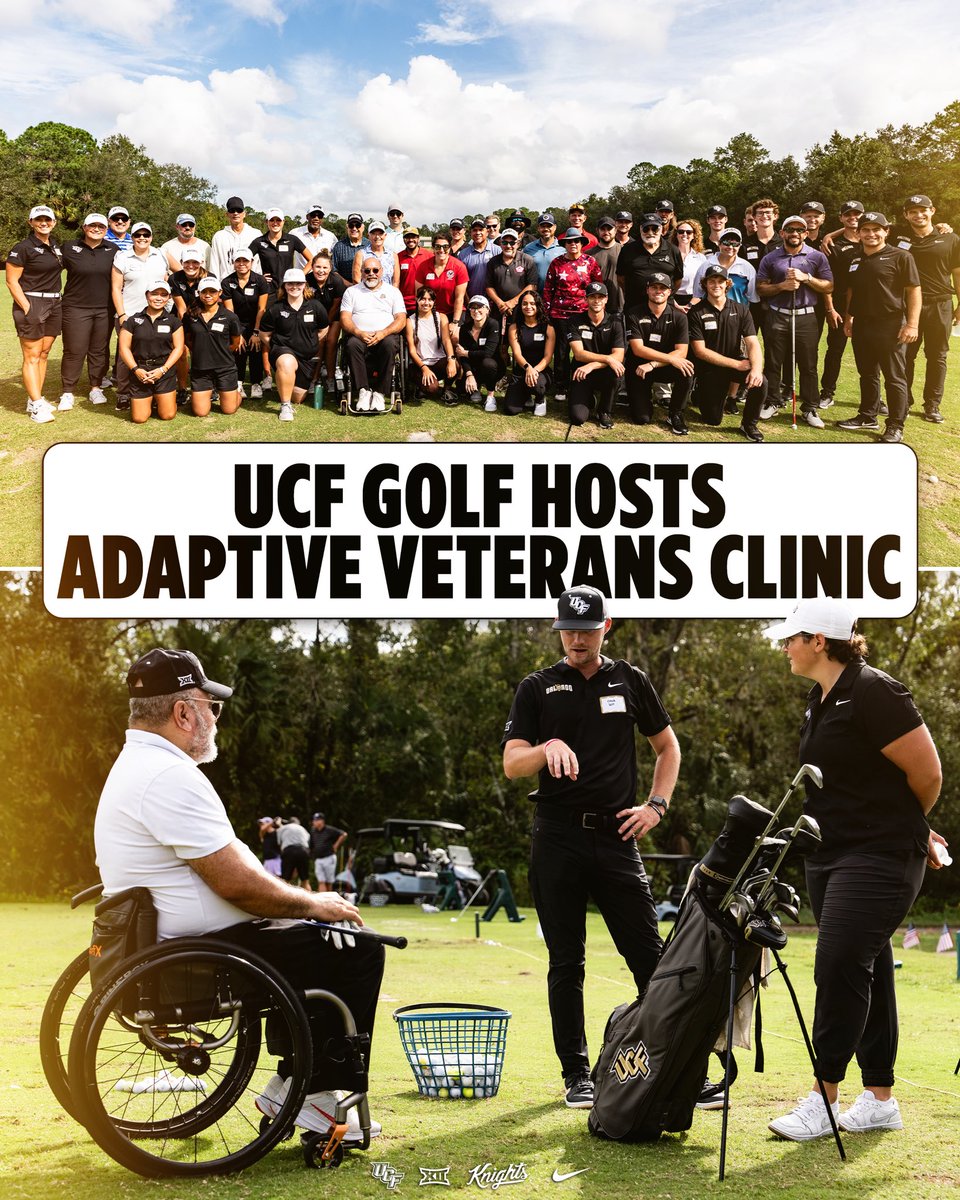 UCFKnights's tweet photo. Happy Veterans Day 🇺🇸

Last week, @UCF_WGolf and @UCF_MGolf hosted a clinic for local veterans with the Orlando VAMC Adaptive Sports Program! Thank you to all who have served our country 🫡 https://t.co/OIYy9LYYSh
