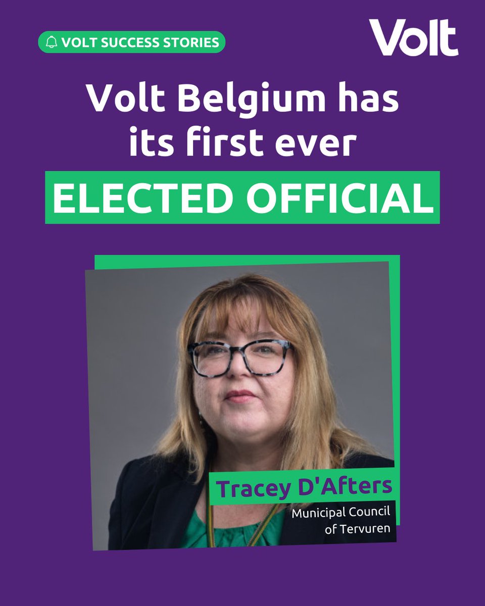 🎉 A historic milestone for Volt Belgium and the Volt family across Europe! 

Congratulations to Tracey D’Afters for becoming our first elected official in Belgium at the Municipal Council of Tervuren. &amp; congrats to the Volt Belgium team who campaigned hard to make this happen 💪🏻