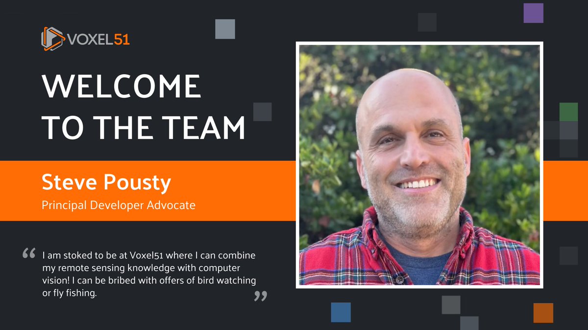 Voxel51's tweet image. Good news! Join us in welcoming Steve Pousty as our new Principal Developer Advocate at Voxel51.🥳 

He’s ready to dive into computer vision with us—and don’t be surprised if he mentions bird watching or fly fishing! 🐦🎣

#ComputerVision #VisualAI #ML
