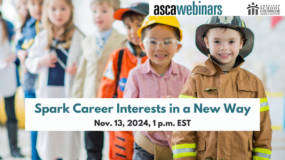 Upcoming ASCA Webinar: Spark Career Interests in a New Way on Nov. 13 at 1 p.m. EST. Discover different ways to have a career day in your building and celebrate #CareerDevelopmentMonth. Register here: bit.ly/3ChHEq0