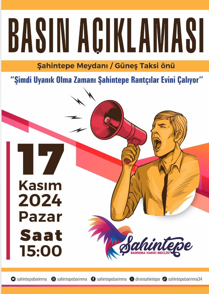 📢 BASIN AÇIKLAMASI 📢
Şahintepe  Uyanık Ol‼️
Bir Kere Daha Oyuna Gelme‼️
✅ Açtığımız yüzlerce dava ve meşru mücadelemizle  Bakanlık ve Belediyeyi adım atamaz hale getirerek  İmar uygulaması ve Başakkent A.Ş ye devredilen yetkiler ile mahallemizi talan etmeye çalışanları