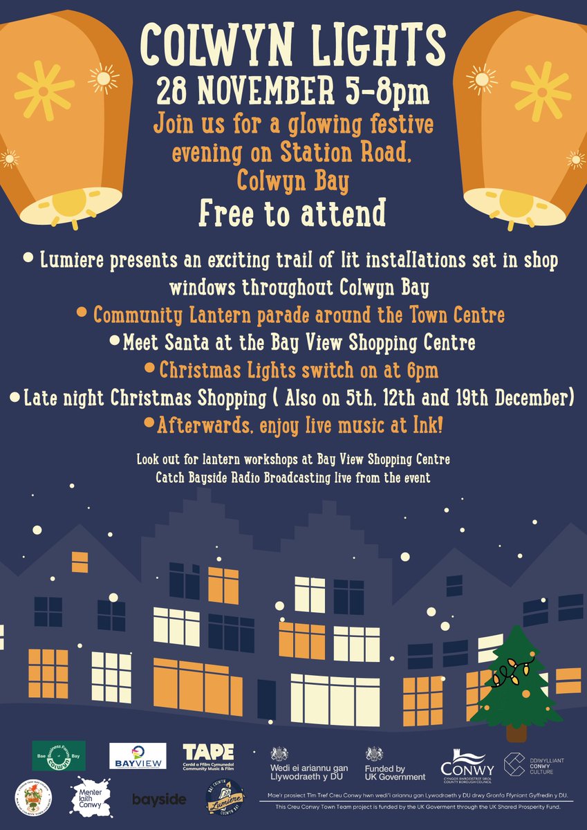 DiwylliantConwy's tweet image. 💫 COLWYN LIGHTS – November 28th 5-8pm 💫
Join us for a glowing festive evening on Station Road, Colwyn Bay! 

FREE! 
#SPF #CreuConwy