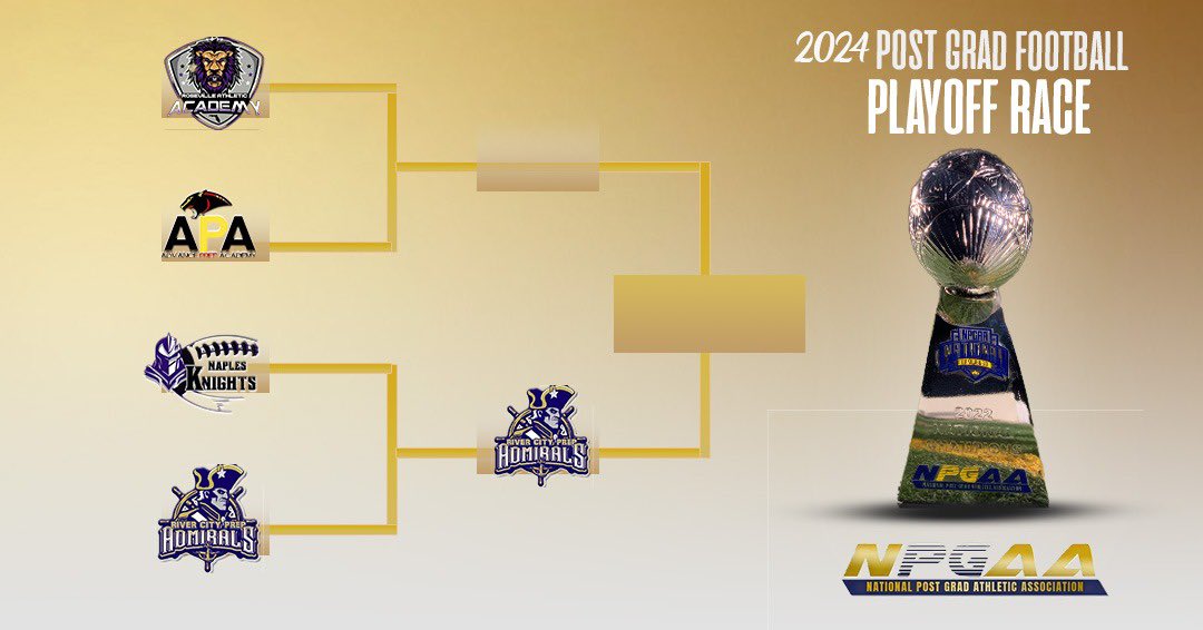 National Post Grad Sports Network (@npgsn) on Twitter photo The <a href="/TheNPGAA/">National Post Grad Athletic Association</a> Playoff Race is heating up as teams are making strong power moves to get to the top. <a href="/RiverCityPrepFB/">River City Post-Grad Football</a> captured the victory in an impressive manner against <a href="/KnightsNaples/">Naples Knights Football Academy</a>. Stay for next weeks matchup. <a href="/PostGradRecruit/">PostGradRecruits INC.</a> The <a href="/TheNPGAA/">National Post Grad Athletic Association</a> Playoff Race is heating up as teams are making strong power moves to get to the top. <a href="/RiverCityPrepFB/">River City Post-Grad Football</a> captured the victory in an impressive manner against <a href="/KnightsNaples/">Naples Knights Football Academy</a>. Stay for next weeks matchup. <a href="/PostGradRecruit/">PostGradRecruits INC.</a>