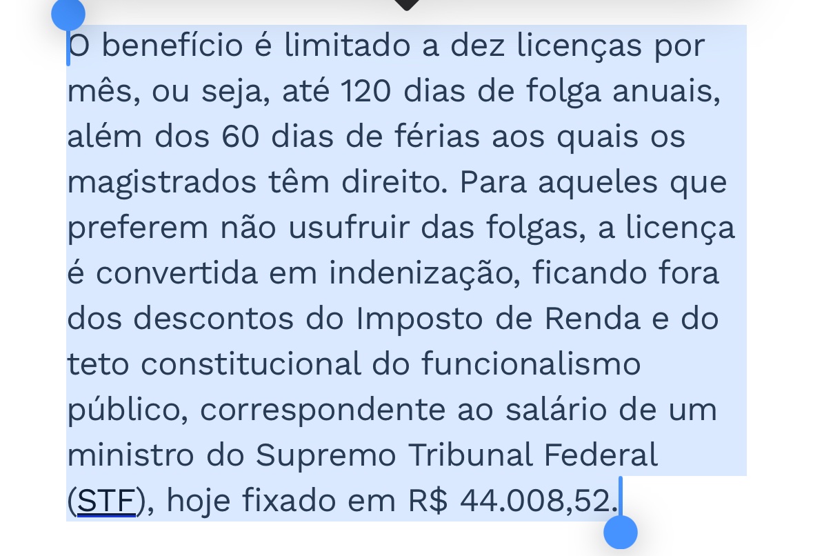 Progressão lógica do argumento:

1. cria-se “direitos” que a maior parte dos trabalhadores não têm;
2. transforma-se o não exercício dos 120 dias de folga em “indenização” sobre a qual não incide IR;
3. isso reduz a alíquota efetiva do IRPF;
4. “Indenização não é renda” 🤡
