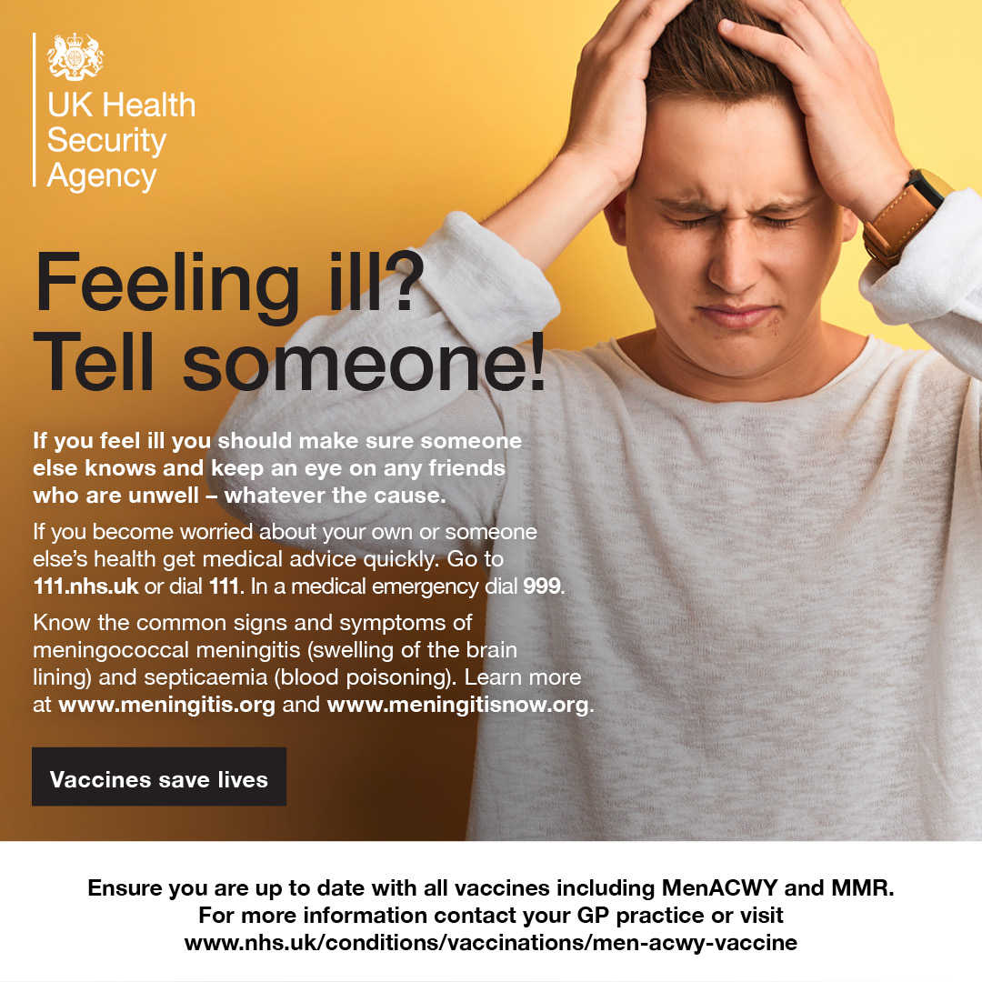 UKHSA North West (@ukhsa_northwest) on Twitter photo Students – make sure meningitis doesn’t ruin your uni experience. Make sure you have had your #MenACWYvaccine and know the signs and symptoms of meningitis and septicaemia.
#Getprotected #MenACWY #VaccinesWork Students – make sure meningitis doesn’t ruin your uni experience. Make sure you have had your #MenACWYvaccine and know the signs and symptoms of meningitis and septicaemia.
#Getprotected #MenACWY #VaccinesWork