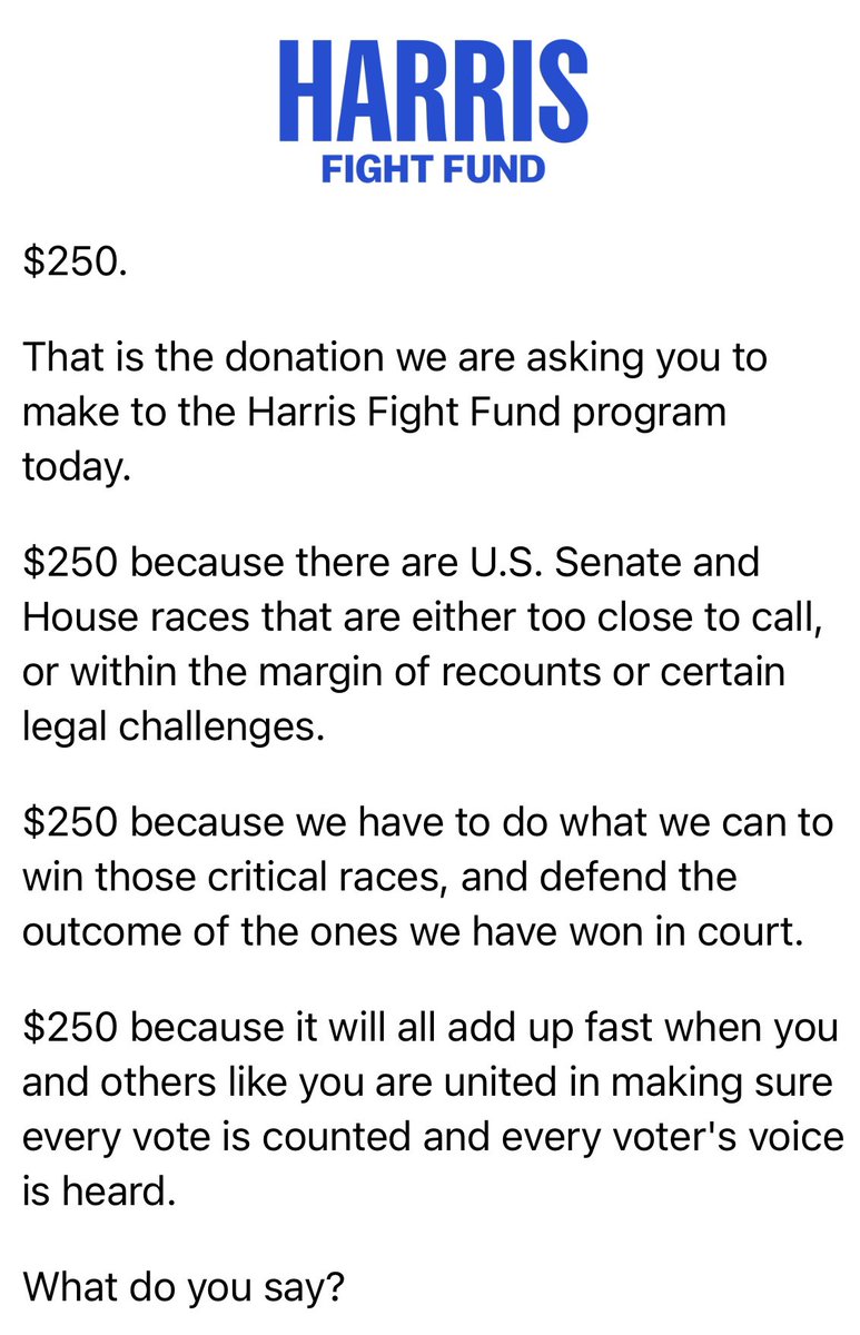 New fundraising emails highlight the Harris recount and legal challenge efforts for congressional races.