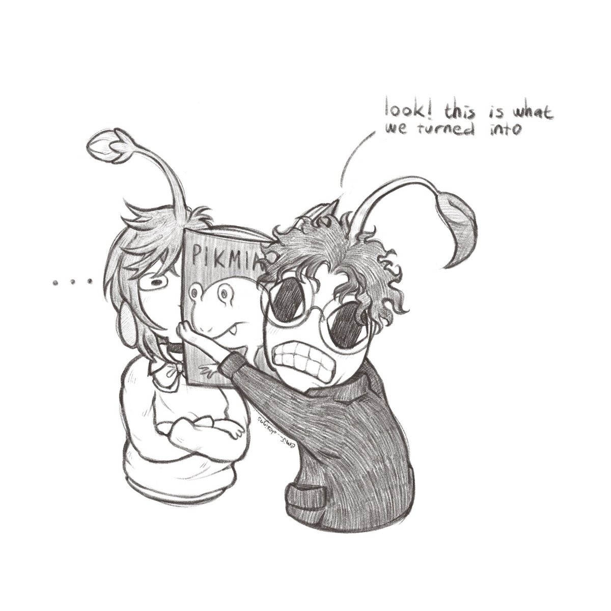 emis_dsgn's tweet photo. Okarun and Momo trying to figure out what happened 
#dandadan #pikmin https://t.co/rjIY4jCOLK