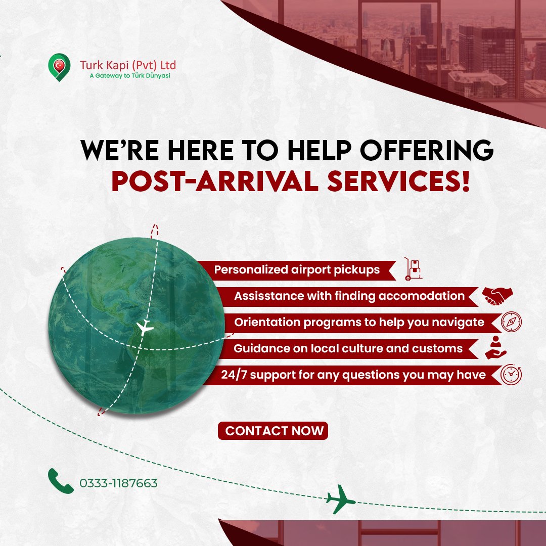 Turkkapi's tweet photo. Post- Arrival Services of Turk Kapi Education!
Discover how Turk Kapi assists you at every step of the way with scholarships, university selection, and visa processes. 
📞 92 3331 187 663
📚  https://t.co/ag4omtI0E6

#TurkKapiEducation, #StudySupport, #EducationConsultants https://t.co/nv9XvMgpTO