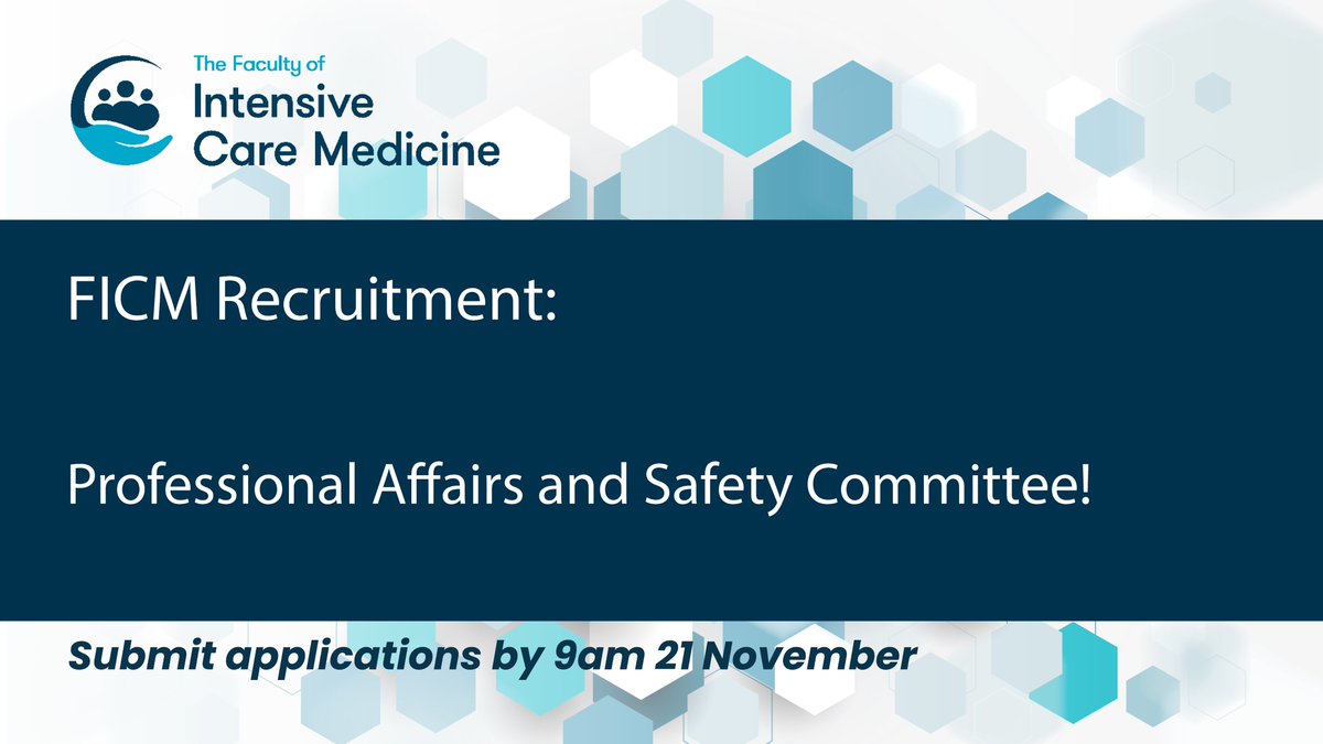 Join us!

We are recruiting 4 consultant and SAS doctors in ICM to join our Professional Affairs and Safety Committee. One of the new members will also act as the new Quality Improvement Lead for the Faculty. 

ficm.ac.uk/join-our-profe…

Deadline for applications - 21st November