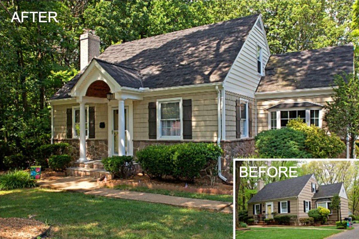 👉 Check out this exterior renovation before &amp; after. The entrance was transformed with the addition of a classic portico, siding &amp; window upgrades plus, masterfully crafted stonework. 😎 walltowall.net