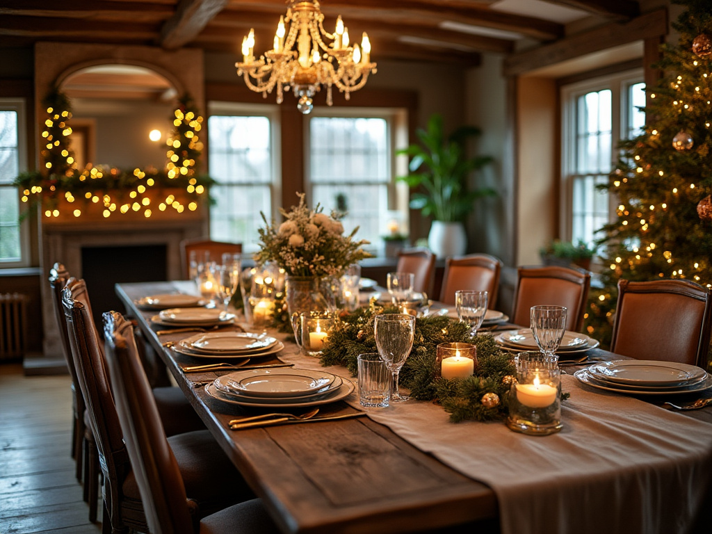tinyhomedecor's tweet image. Christmas Feast Ready 🍗🎄: The farmhouse table is set with vintage plates, garlands, and twinkling fairy lights—ready for a beautiful holiday meal! #RusticDiningRoom