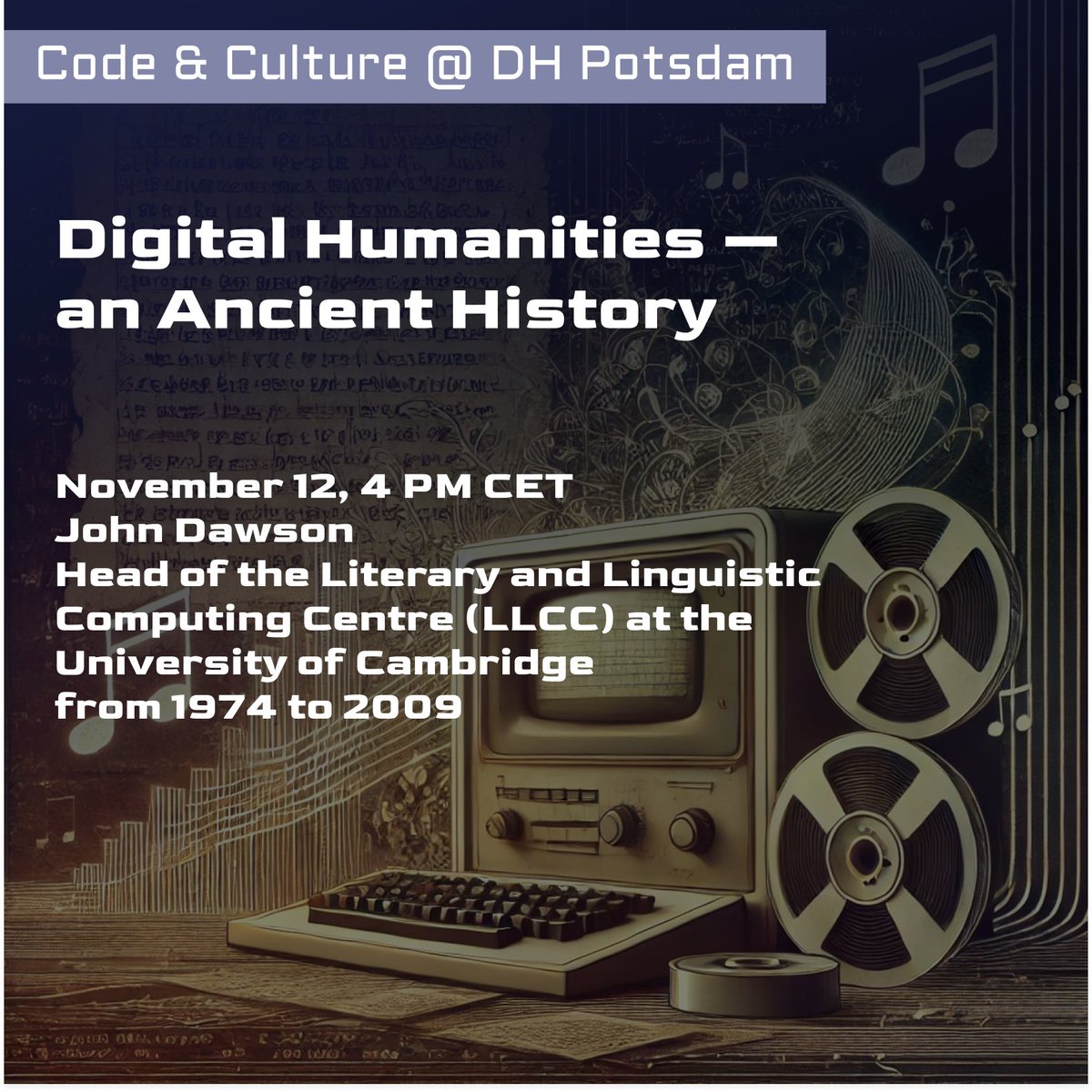 What was it like doing #DigitalHumanities in the 70es, when concording works of T.S. Eliot required 3 magnetic tapes, and CJK characters could only be drawn as line-drawings on a graph plotter? Join our Zoom talk on the Ancient History of DH to hear more: uni-potsdam.de/de/digital-hum…