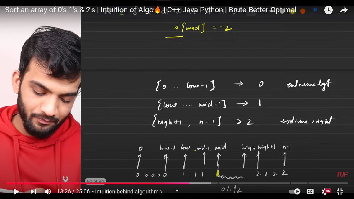 notthatyunus's tweet photo. DSA - #Day27 of #100DaysOfCode 
-did Sort an array of 0's 1's &amp; 2's
-with brute(merge sort), better and optimal approach
-Dutch National Flag Algorithm was crazy!

#codinglife #CodingJourney https://t.co/urmfcXOgN7