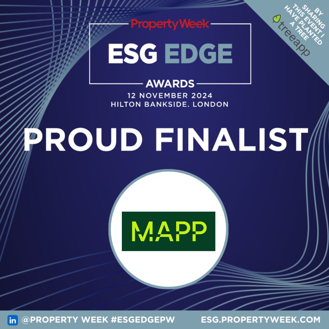 MAPP (@wearemapp) on Twitter photo MAPP is proud to be a finalist for ESG Employer of the Year and ESG Consultancy of the Year - Large at <a href="/PropertyWeek/">Property Week</a>'s ESG Edge Awards! Tomorrow, we'll celebrate the outstanding achievements across the real estate sector in advancing #ESG. Congratulations to our fellow nominees! MAPP is proud to be a finalist for ESG Employer of the Year and ESG Consultancy of the Year - Large at <a href="/PropertyWeek/">Property Week</a>'s ESG Edge Awards! Tomorrow, we'll celebrate the outstanding achievements across the real estate sector in advancing #ESG. Congratulations to our fellow nominees!