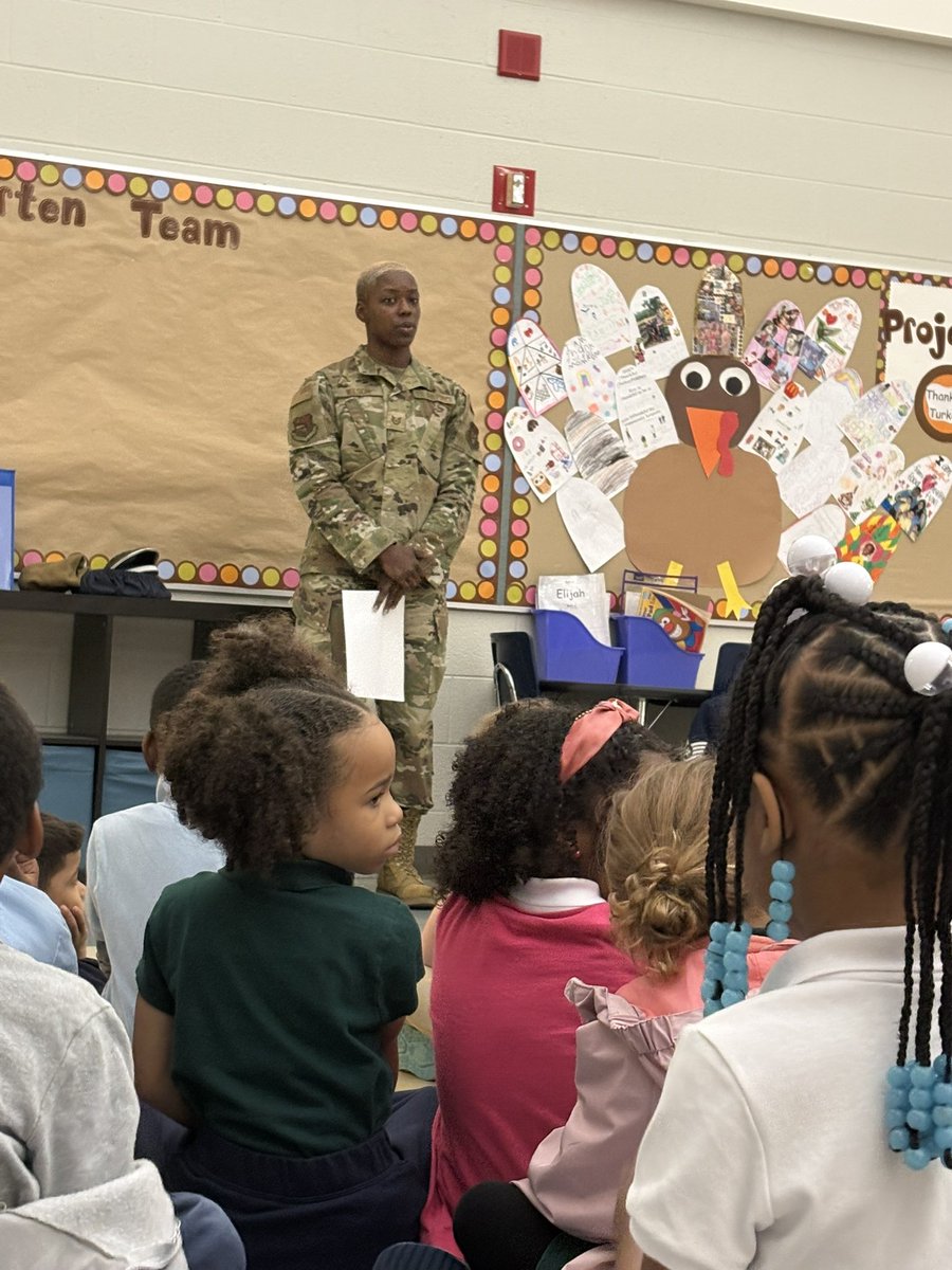 Thank you to all veterans for their service.  Kindergarten students learned about the Air Force from our guest speaker.