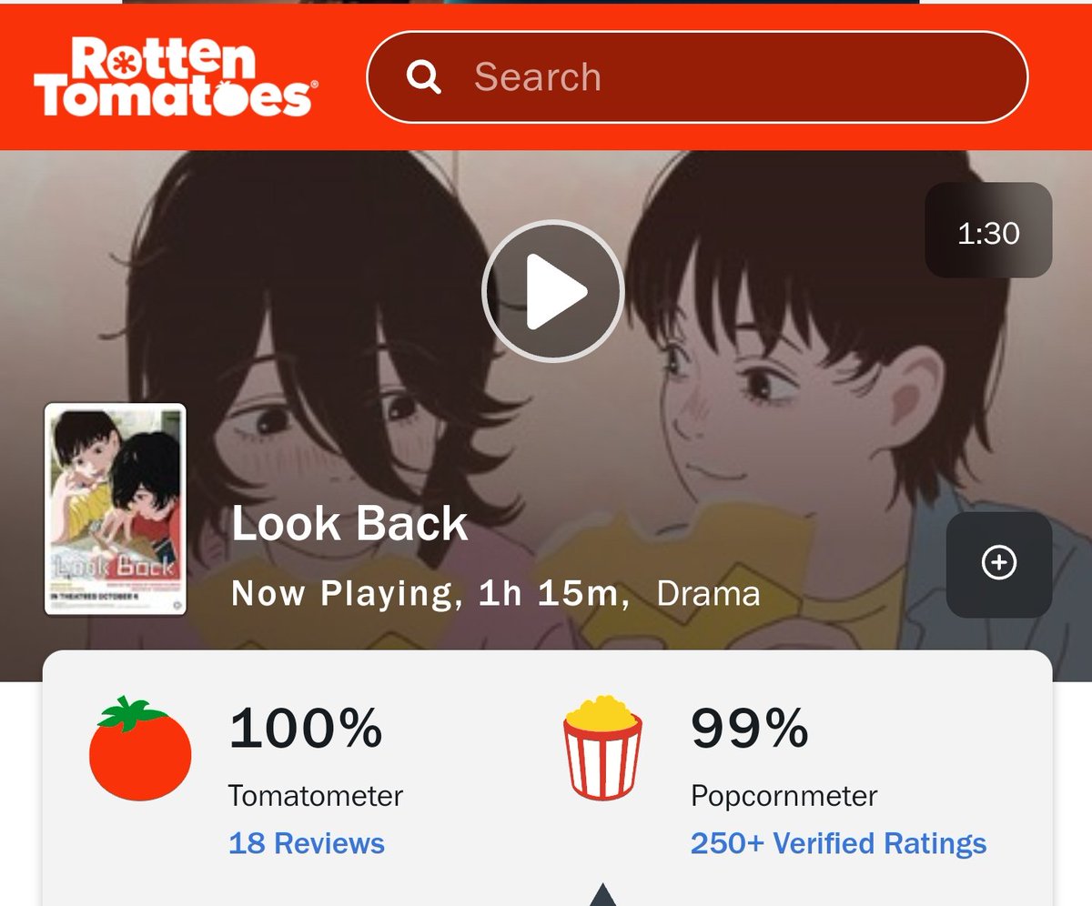 animeupdates's tweet image. 'LOOK BACK' Rotten Tomatoes reviews are out and they're astounding