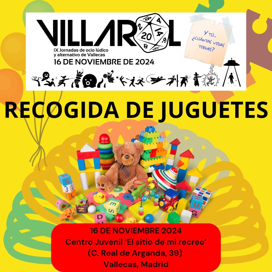 Fanvencion's tweet photo. El sábado 16 de noviembre, de 10 a 20 estaremos en el Centro Juvenil 'El Sitio de mi Recreo' (Calle Real de Arganda 39) en Vallecas. Los @bukanerosdelrol celebran las Villarol, IX Jornadas de ocio lúdico y alternativo de Vallecas. https://t.co/U5sg4s0mCu
