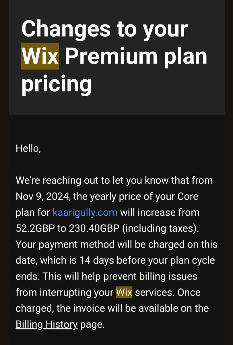 Karanme25756067's tweet photo. Is this how you guys fund a massacre? 
A core plan of £52 increased to £230.40?? 
How are you guys not broken yet? Or behind bars?
@Wix @WixHelp #wixscam
#boycottwix #isthishowyoufundawar #Israel #scammers #techscam #scam https://t.co/qQg8HUI0cj