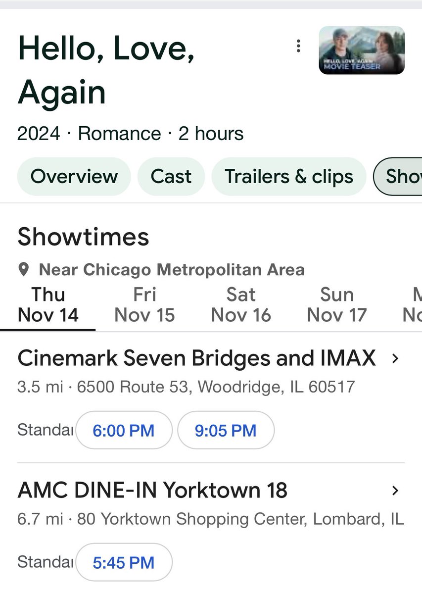 ItsAnneAndres's tweet photo. #HelloLoveAgain showing near Chicago from 11/14 to 11/20. Let’s go! https://t.co/yy6ZXSutov