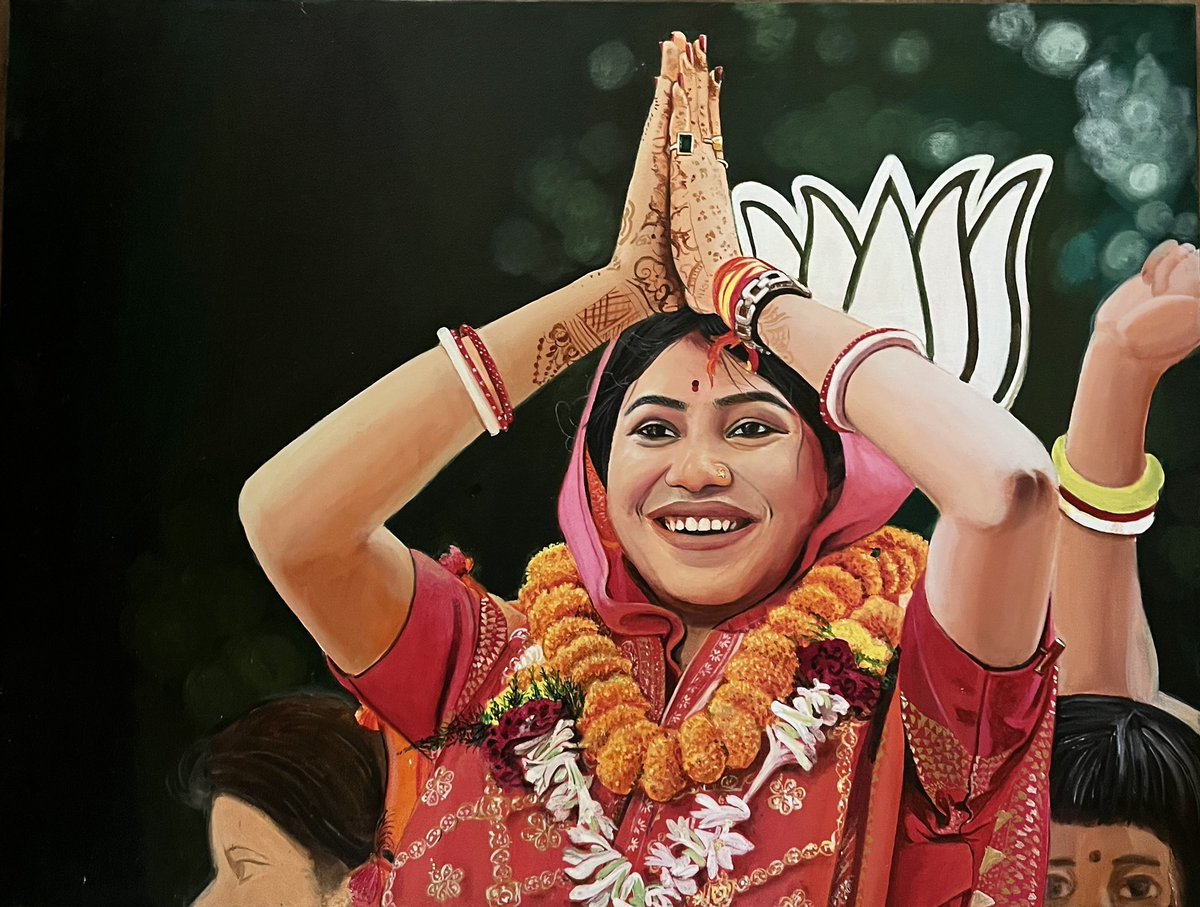 Hue_Wing's tweet photo. I was asked to make a painting of Purnima Das Sahu, the daughter-in-law of @dasraghubar , the Governor of Odisha and former Chief Minister of Jharkhand.

One of her supporters wanted to show their support by gifting this painting to her during one of her campaigns. https://t.co/yMVvW0ubhJ