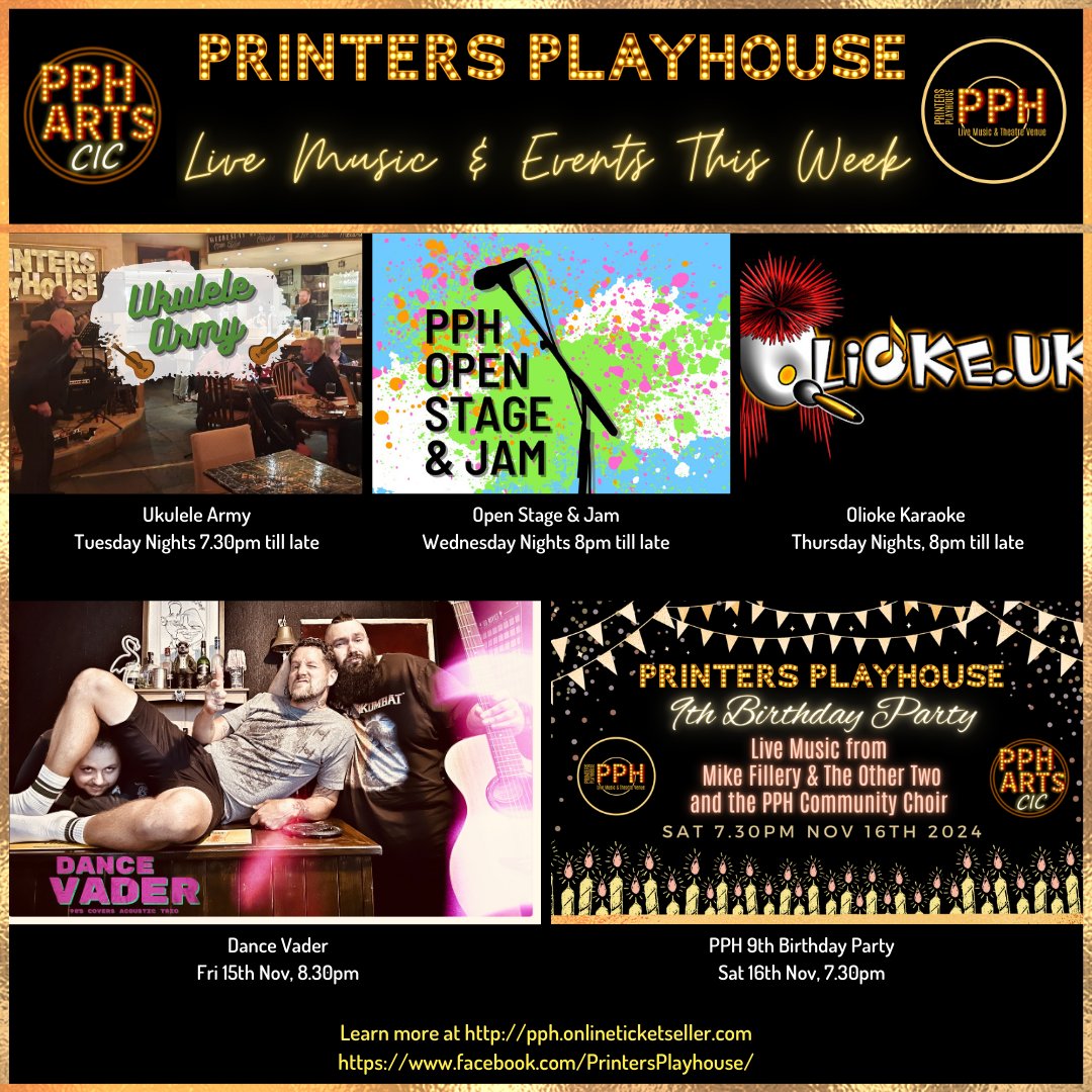 📆 𝗪𝗘𝗘𝗞𝗟𝗬 𝗥𝗢𝗨𝗡𝗗 𝗨𝗣!! 📆
#printersplayhouse #groveroad #littlechelsea #eastbourne #eastsussex #events #live #theatre #free #entertainment #fun #community #creative #livemusic #localmusic #karaoke #openstage #ukulele #choir #workshops #birthday #thisweek