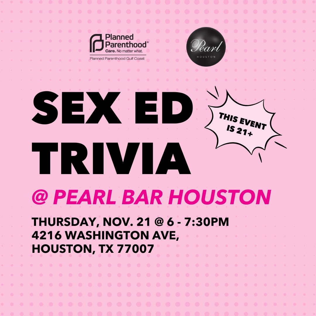 Join us on November 21, 6-7:30pm for Sex Ed Trivia Night at Pearl! Bring a friend and test your knowledge at this FREE 21+ event. 

Check out the link in our bio to RSVP, and we'll see you there!