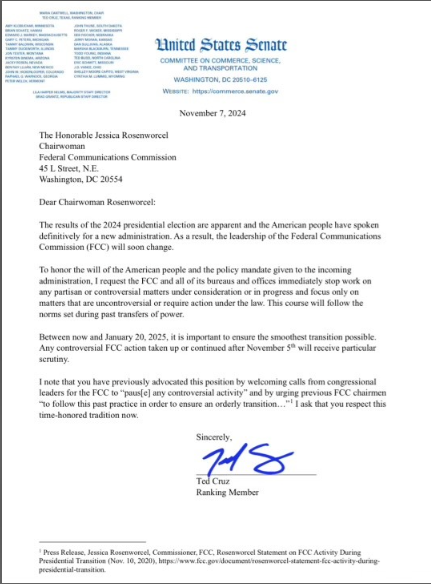 smithbenjamin's tweet photo. Thank you @tedcruz for your recent letter on Nov 7th to cease controversial activity within the FCC. The digital marketing industry is facing major issues with the upcoming TCPA legislation that will put many businesses at risk.  @elonmusk https://t.co/KxIODGLvdk
