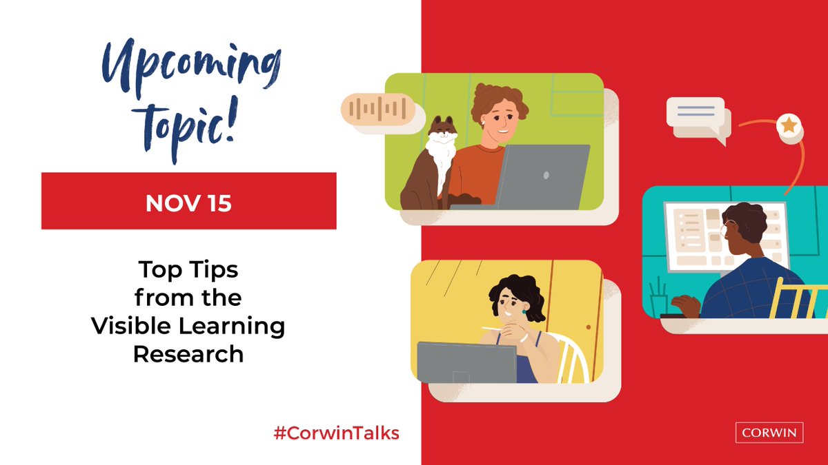 VisibleLearning's tweet image. 📢 Join us for the #CorwinTalks Twitter Chat on November 15th! Dive into practical and impactful tips from Visible Learning research.