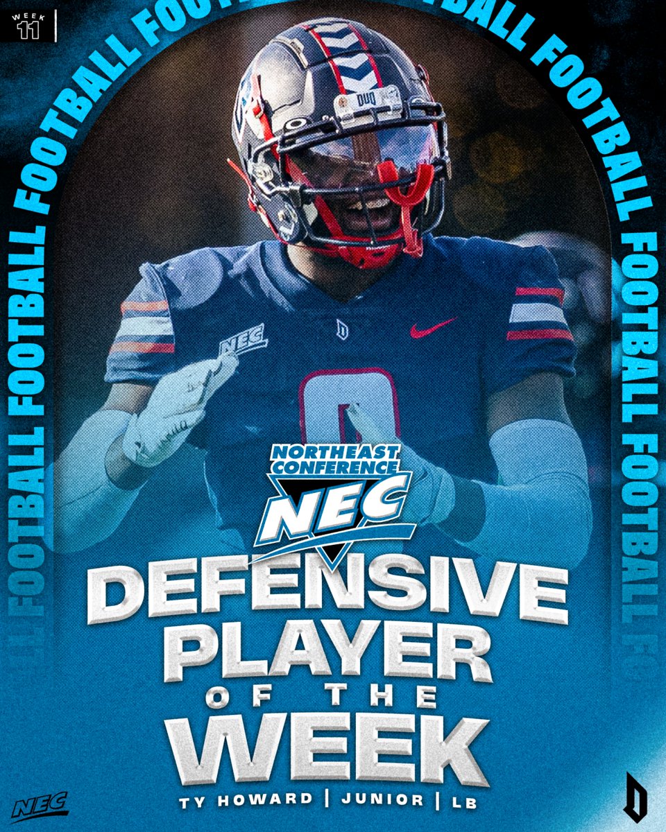 NEC Football (@necfootball) on Twitter photo ๐๐
The #NECFB Defensive Player of the Week is แดส สแดแดกแดสแด
from <a href="/GoDuquesne/">Duquesne Athletics</a> โผ๏ธ
ยป The โ๏ธ of a defense that held RMU to 6๏ธโฃ pts in a battle of NEC unbeatens
ยป Had 9๏ธโฃ tackles & 1๏ธโฃ sack for a loss of 12 yds
ยป Posted a red zone pick for the 2nd-straight game
#NECelite x #NECDPOW ๐๐
The #NECFB Defensive Player of the Week is แดส สแดแดกแดสแด
from <a href="/GoDuquesne/">Duquesne Athletics</a> โผ๏ธ
ยป The โ๏ธ of a defense that held RMU to 6๏ธโฃ pts in a battle of NEC unbeatens
ยป Had 9๏ธโฃ tackles & 1๏ธโฃ sack for a loss of 12 yds
ยป Posted a red zone pick for the 2nd-straight game
#NECelite x #NECDPOW