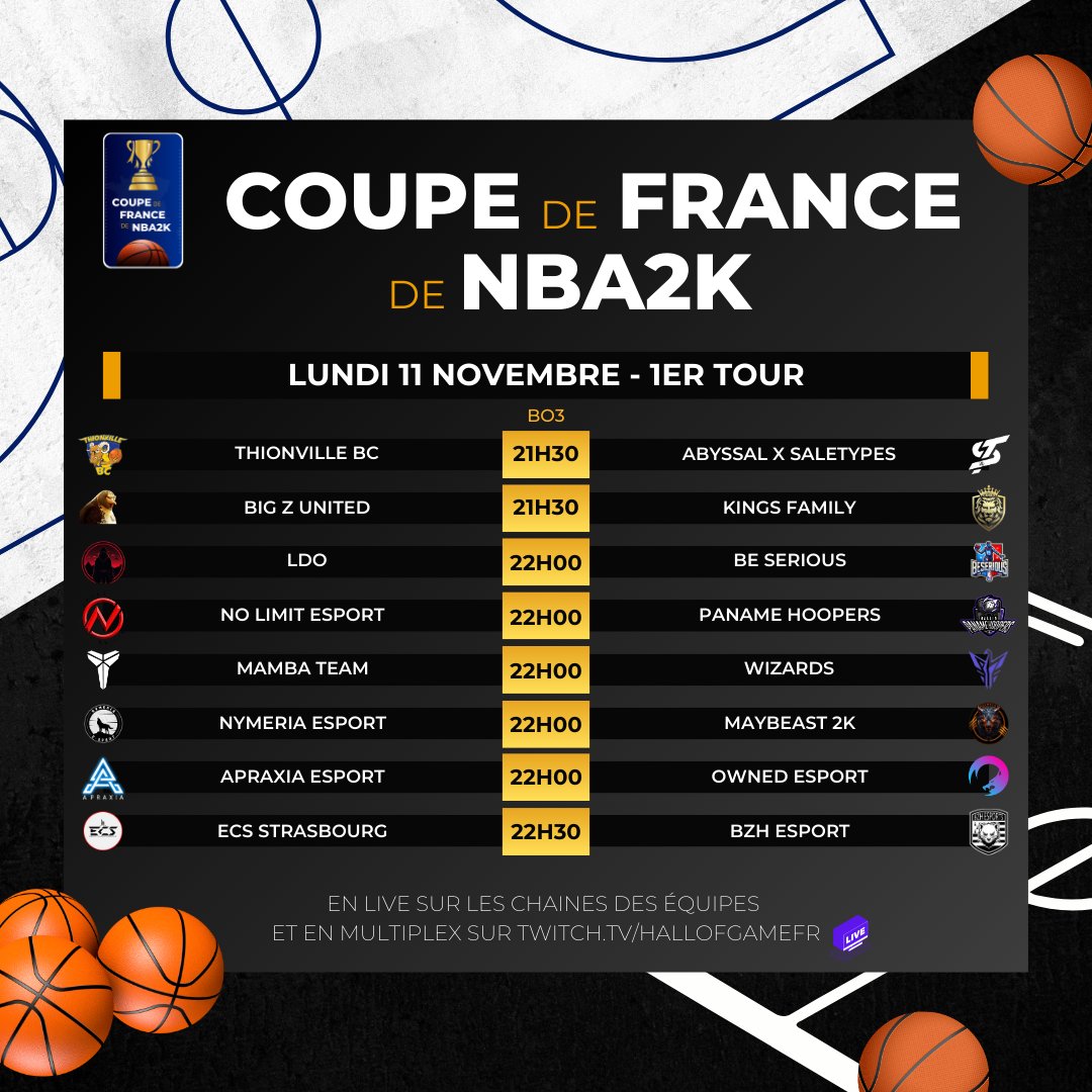 🇫🇷| COUPE DE FRANCE NBA 2K25

Début de la coupe de France NBA 2K25 ce soir 🔥

Rendez-vous dès 21H30 pour un MULTIPLEX de folie 🍿

🎙 <a href="/MaxLCT__/">MaxLCT</a> <a href="/WicketBig/">Wicket</a>

➡️ twitch.tv/HallofGameFR