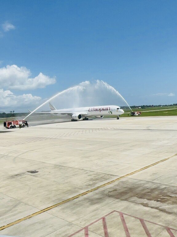 flyethiopian's tweet photo. Welcome to Zanzibar! 
A delightful reception for Africa’s first Airbus A350-1000 at Abeid Amani Karume International Airport, Zanzibar!
#FlyEthiopian #A350-1000 #Airbus #Zanzibar https://t.co/P8pt1F9Vy4