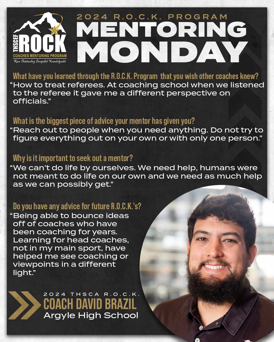 THSCAcoaches's tweet photo. Happy #ROCKMentoring Monday!⭐ This week, we're featuring Coach David Brazil (@CoachBrazil2nd) from Argyle High School! https://t.co/Ui2ZfgsFdf