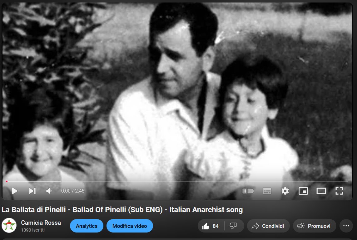 Itagen5's tweet image. Today Licia Pinelli, Giuseppe Pinelli's wife died.  To know more about the tragedy of Pinelli, the 18° victim of the Fontana Square massacre, check my translation of the song written in his honour and check the description for further historical context

youtube.com/watch?v=V-2weU…