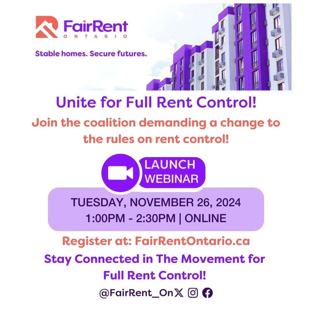 📢 Introducing Fair Rent Ontario! 📢
Fair Rent Ontario is a diverse coalition sounding the alarm on unfair rents in Ontario by demanding a change to the rules around rent control. 

Rents have climbed 55% in the past decade. 52% of Ontario renters live in unacceptable housing.