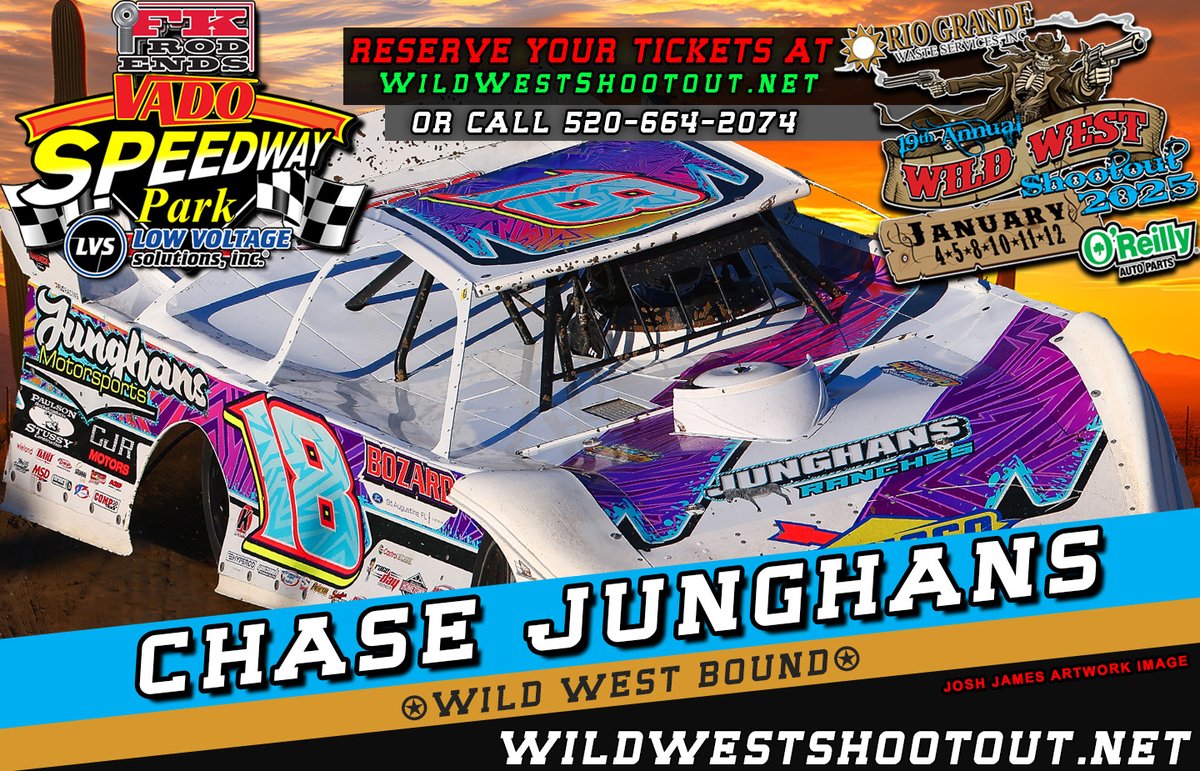 Wild West Shootout (@wildwshootout) on Twitter photo Kansas traveler @ChaseJunghans18 plans to once again enter the Dirt Track Bank Super Late Model division presented by @RaceBlackDiamno at the Wild West Shootout on January 4-12 at @FKRodEnds <a href="/VadoSpeedway/">Vado Speedway Park</a>.
Event details and tickets -> WildWestShootout.net #BeThere Kansas traveler @ChaseJunghans18 plans to once again enter the Dirt Track Bank Super Late Model division presented by @RaceBlackDiamno at the Wild West Shootout on January 4-12 at @FKRodEnds <a href="/VadoSpeedway/">Vado Speedway Park</a>.
Event details and tickets -> WildWestShootout.net #BeThere