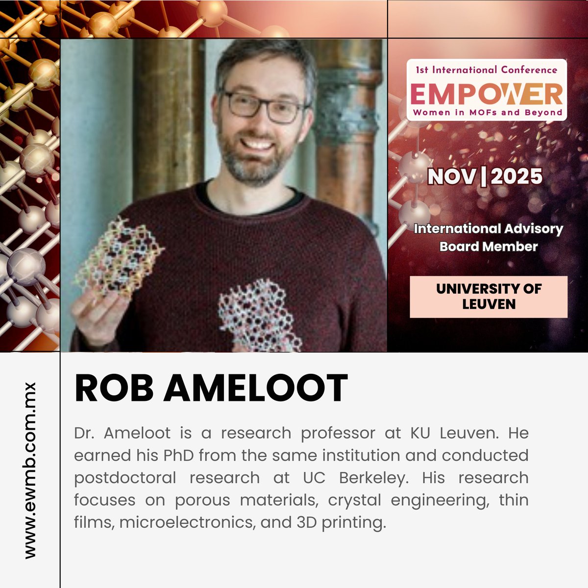 Empower Women in MOF and Beyond (@womenmof) on Twitter photo Exciting news! Dr. Rob Ameloot, research professor at KU Leuven, joins the Intl Advisory Board for the 1st Intl Conf on Empowering Women in MOFs! With expertise in porous materials, thin films, & 3D printing, Dr. Ameloot’s work is revolutionizing material science.
<a href="/AmelootGroup/">Ameloot Group</a> Exciting news! Dr. Rob Ameloot, research professor at KU Leuven, joins the Intl Advisory Board for the 1st Intl Conf on Empowering Women in MOFs! With expertise in porous materials, thin films, & 3D printing, Dr. Ameloot’s work is revolutionizing material science.
<a href="/AmelootGroup/">Ameloot Group</a>