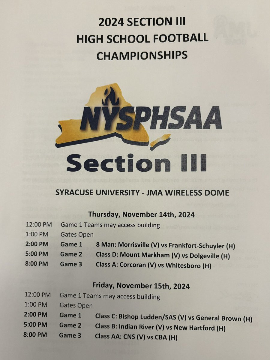 CNS Football Captains at Section 3 Championship staging meeting at JMA Witeless Dome. 

Tickets on sale now 

Presale Tickets for Friday Section 3 Finals vs CBA 

am.ticketmaster.com/syracuse/buy/s…