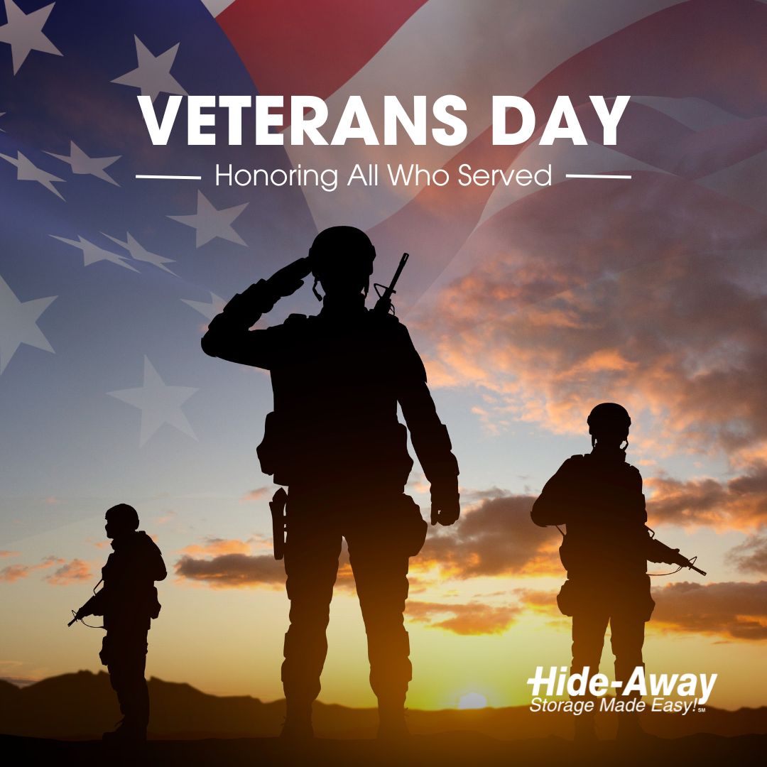 HideAwayStorage's tweet photo. On this Veterans Day, we take a moment to honor and recognize the courageous men and women who have served in our military. As a company, we are committed to supporting our veterans and their families, both within our organization and in the community. Thank you for your service! https://t.co/CYg7Qcjqio