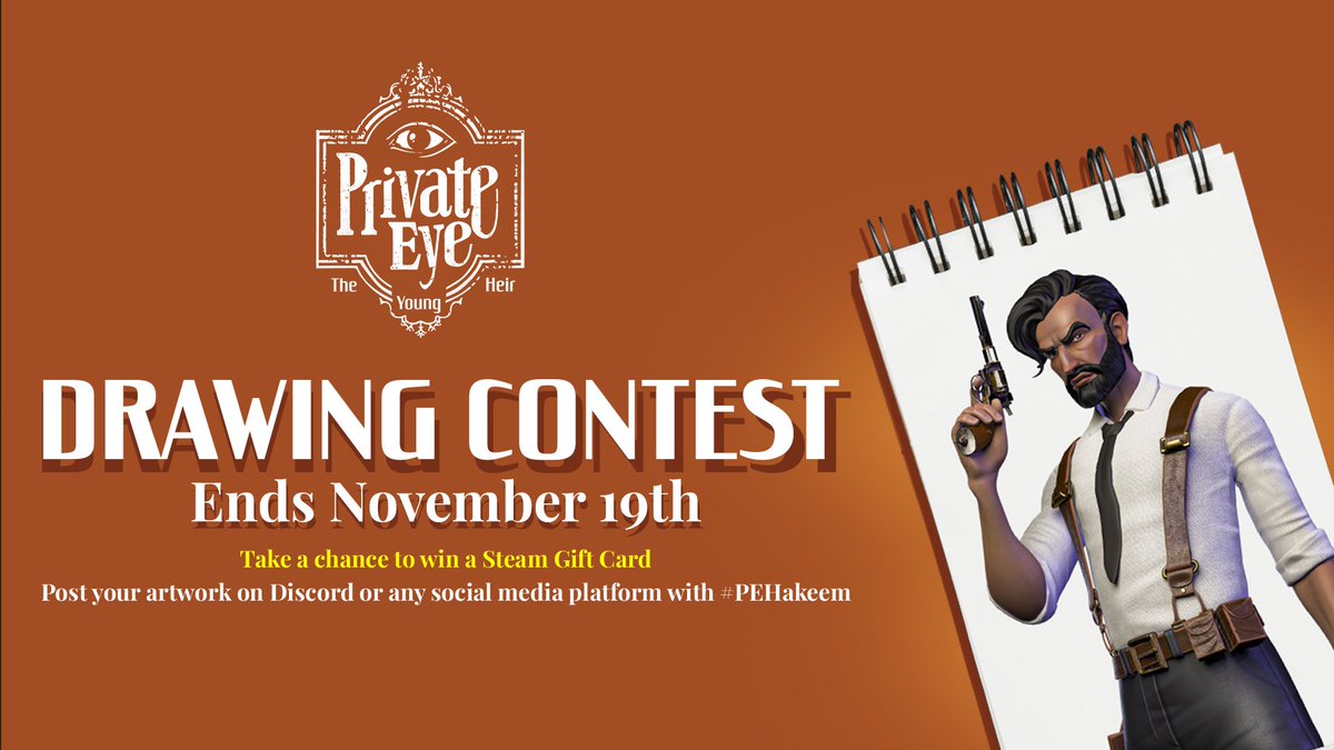PrivateEyeGame's tweet image. Just a reminder, detectives! 🕵️‍♂️ Our Private Eye #drawingcontest is still underway! 
Show us your vision of Detective Hakeem for a chance to win a Steam gift card! 🎨  

🗓️ Contest ends: November 19th 
📌 How to enter: Post your artwork on Discord or any social media platform with…