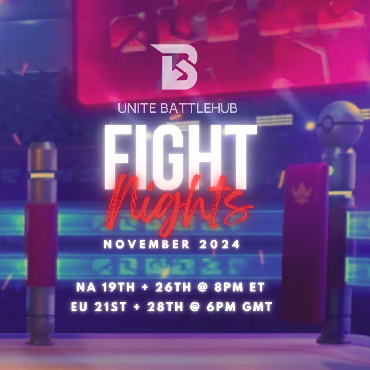 Unite Battle Hub is excited to announce our latest tournament series: 

💥Fight Nights💥

One of the last opportunities to showcase your skills in preparation for UCS victory! 

We’ll be broadcasting four separate events through the end of November &amp; we can’t wait to see YOU!