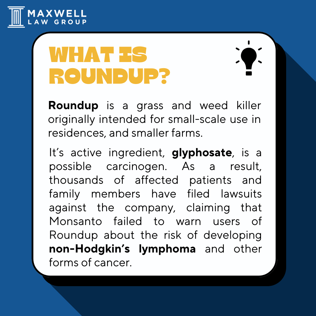 MaxwellLawGroup's tweet photo. Roundup has been the subject of numerous lawsuits due to alleged cancer risks. Glyphosate, its key ingredient, is believed to be a possible carcinogen. Reach out for more info. https://t.co/zAEiEURmrg