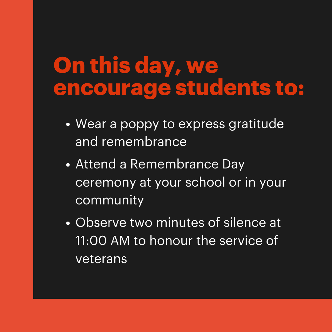 This Remembrance Day, we honour the legacy and sacrifices of Canadian service members.  

#LestWeForget #studentvoice