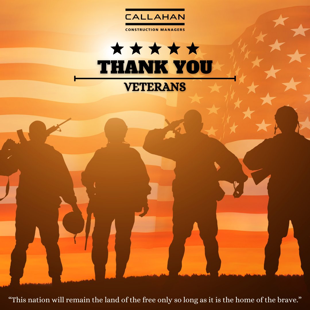 Today, we honor and thank all those who have served in the armed forces, including many in our Callahan Construction family. We are grateful for your sacrifices to protect our freedom.

#VeteransDay #ThankYouForYourService