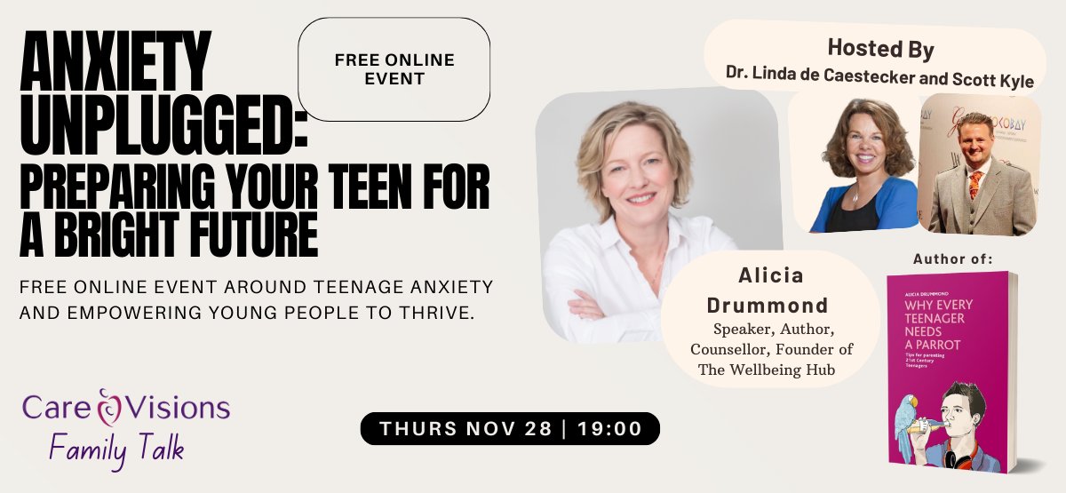 We'd ❤️ to share CV Family Talk's next event. Alicia Drummond, founder of @WellbeingHubTT , parenting expert &amp; author, brings her expertise to support parents &amp; carers, addressing causes of teenage anxiety-empowering young people. Register for free via: carevisionsfostering.co.uk/care-visions-f…