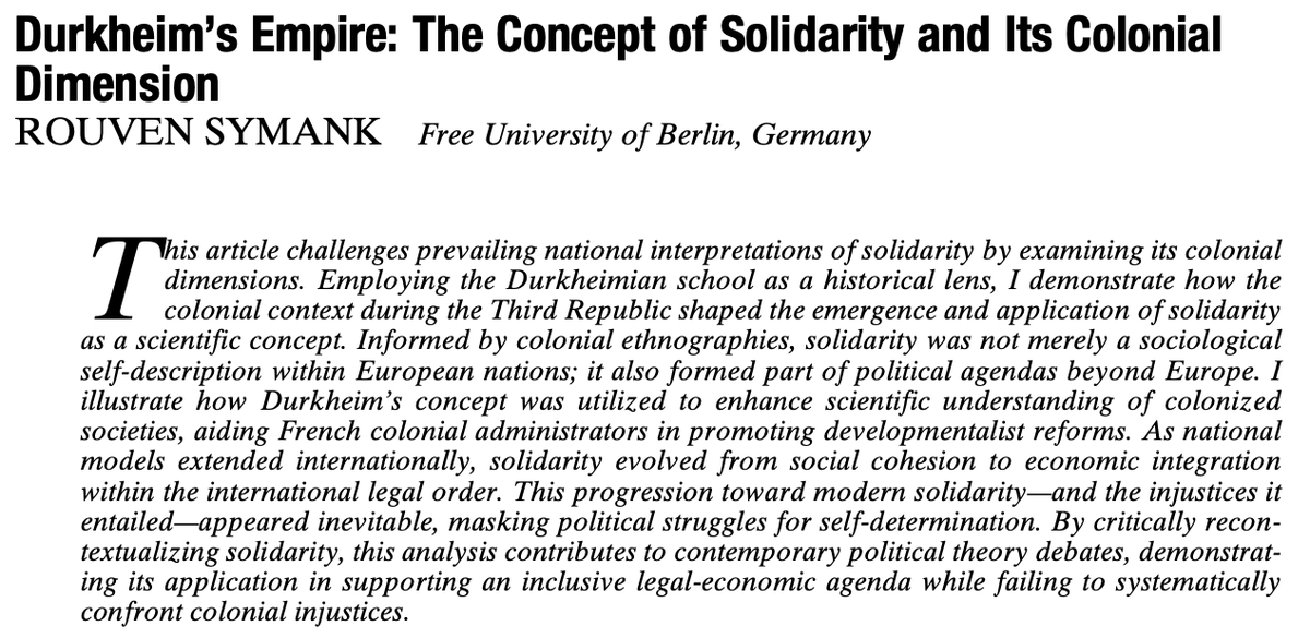 apsrjournal's tweet photo. Just published on APSR First View: "Durkheim’s Empire: The Concept of Solidarity and Its Colonial Dimension" by Rouven Symank. https://t.co/c2M25IuWYo https://t.co/0mtrJgs0sN